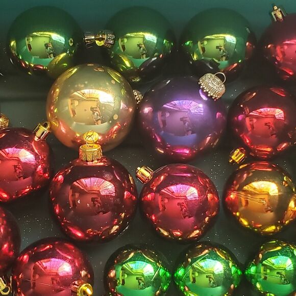 Lot of 41 Glass Christmas Ornaments Round Assorted Multicolor Shiny Large Small - Picture 3 of 3